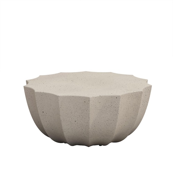 35.43 in. Modern Cement Outdoor Waterproof Coffee Table, Weather-Resistant White Finish