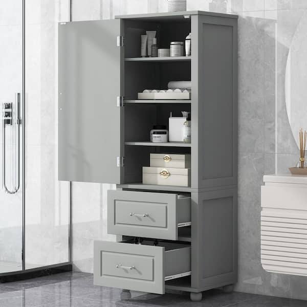 Harper & Bright Designs Gray 61.4 in. H Storage Cabinet with Adjustable Shelves, 2-Drawers, Spherical Legs