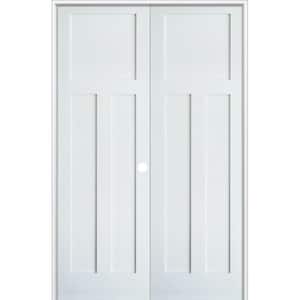 48 in. x 96 in. Craftsman Shaker 3-Panel Left Handed MDF Solid Core Primed Wood Double Prehung Interior French Door