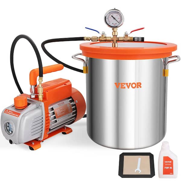 VEVOR Vacuum Degassing Chamber Kit 5 Gal. Vacuum Chamber + 3.5 CFM Pump Kit Single Stage with 250 ml Oil Bottle for Degassing