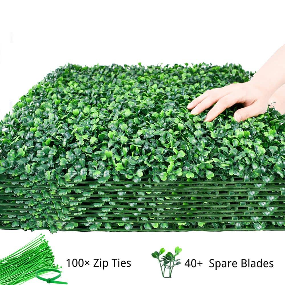 HWT 20 in. x 20 in. 12-Pieces Artificial Boxwood Hedge Grass Wall UV ...