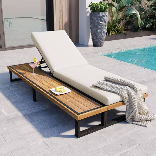 Metal Outdoor Chaise Lounge Chair with Adjustable Backrest, Patio