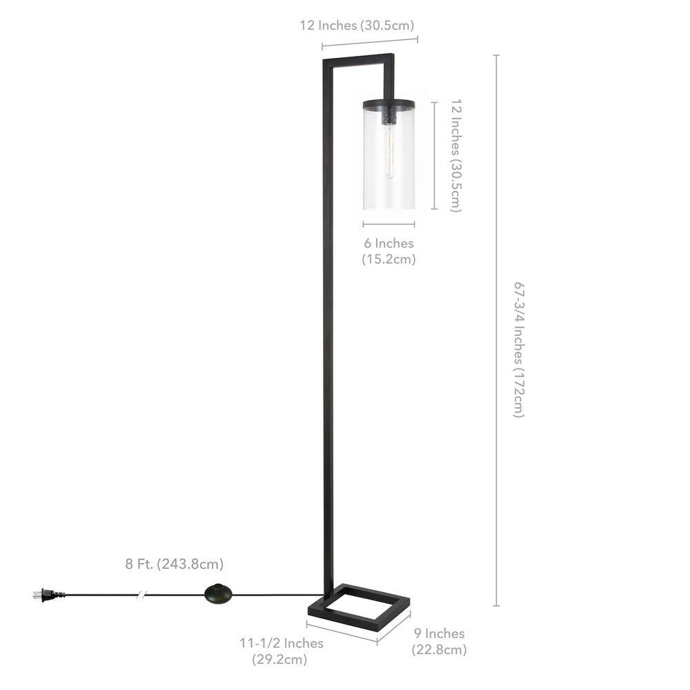 Blackened Bronze Floor Lamp with Seeded Glass Shade