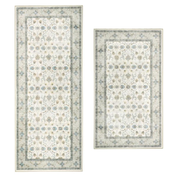 Emberlee 2 ft. X 5 ft. Sage Green Oriental Machine Washable Rug Set