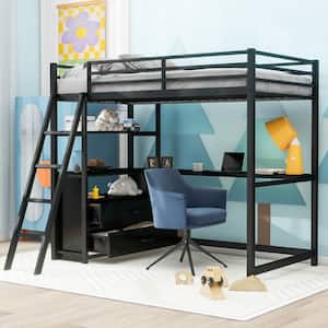 Black Twin Loft Bed with Desk and Shelf