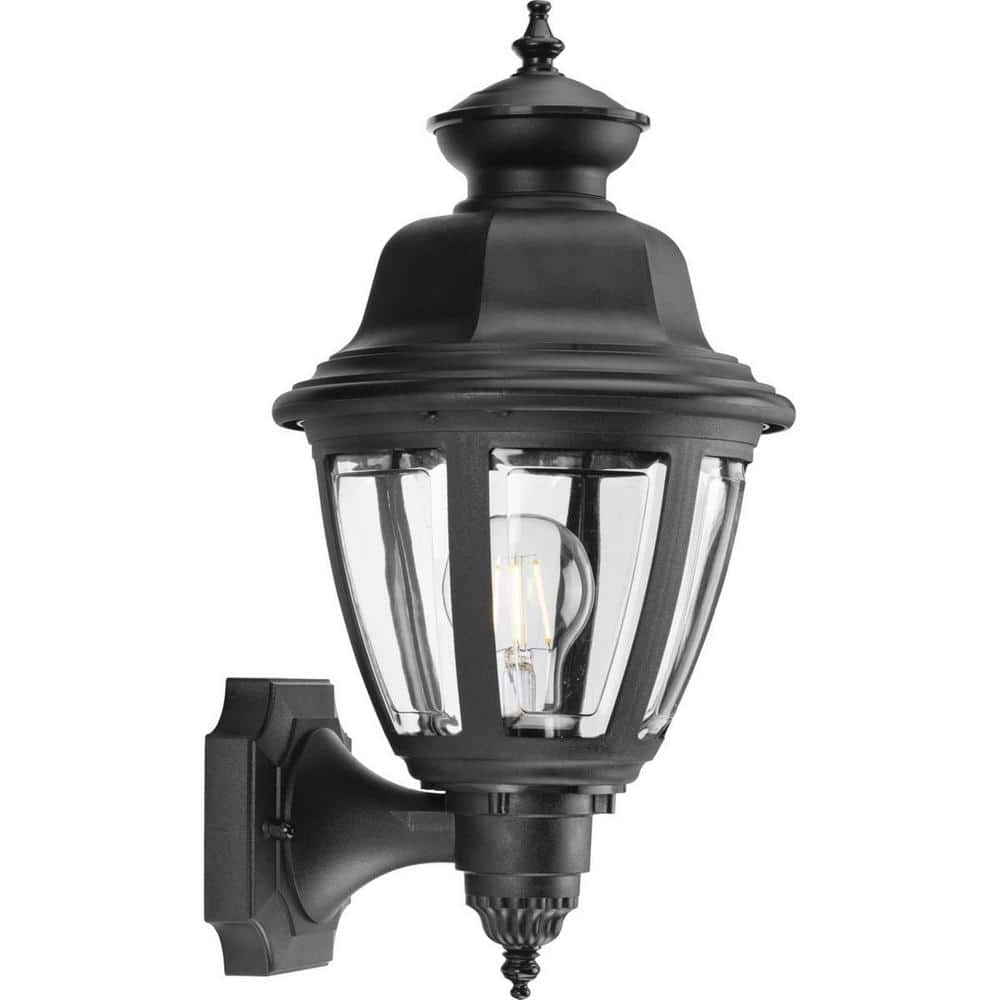 Black Porcelain 16" Outdoor Wall Lantern with Clear Acrylic Panels