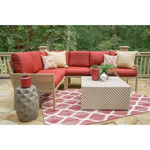 Riviera 5-Piece Wicker Outdoor Sectional Seating Set with Red Polyester Cushions