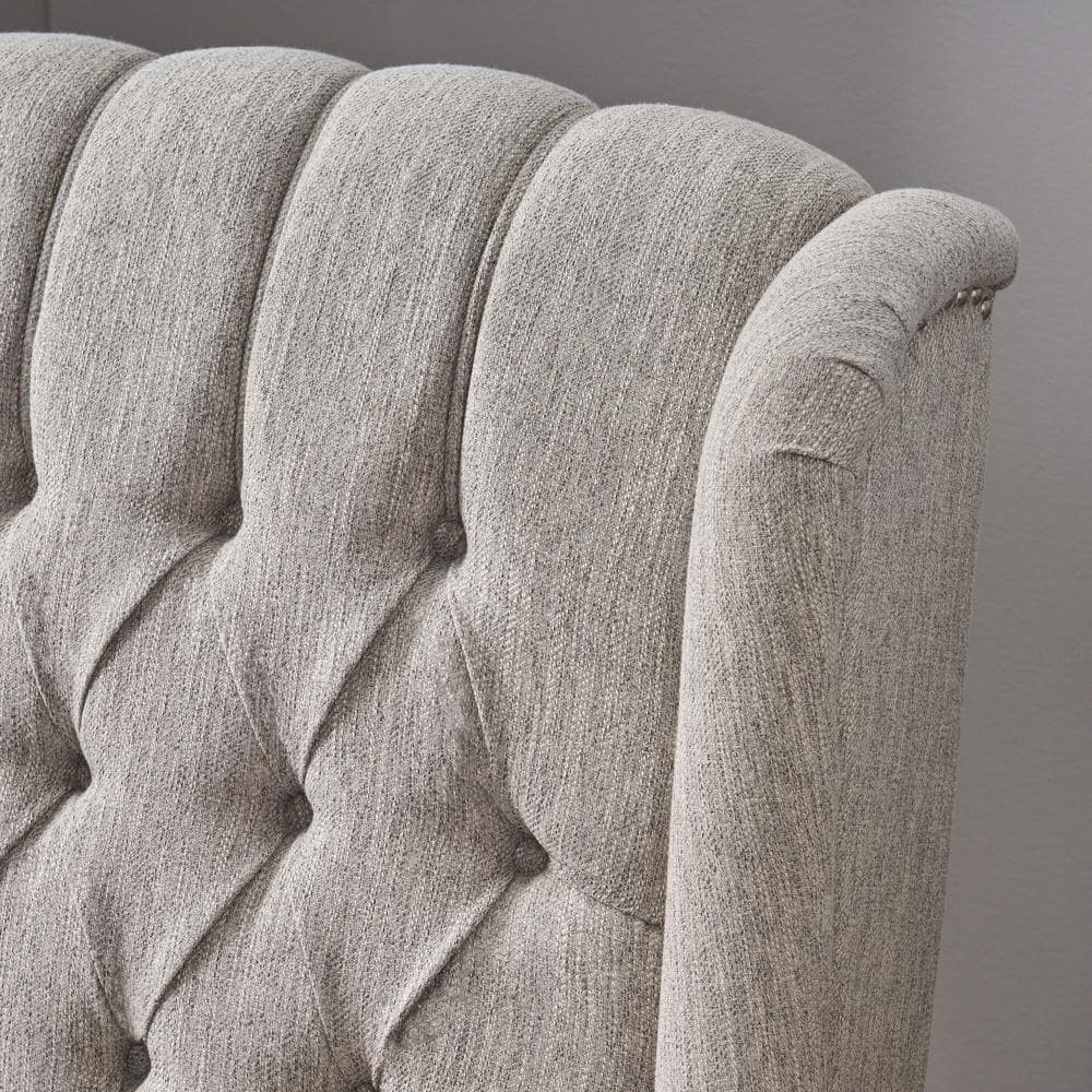 Light Gray Tufted Fabric Push Back Recliner with Wood Legs