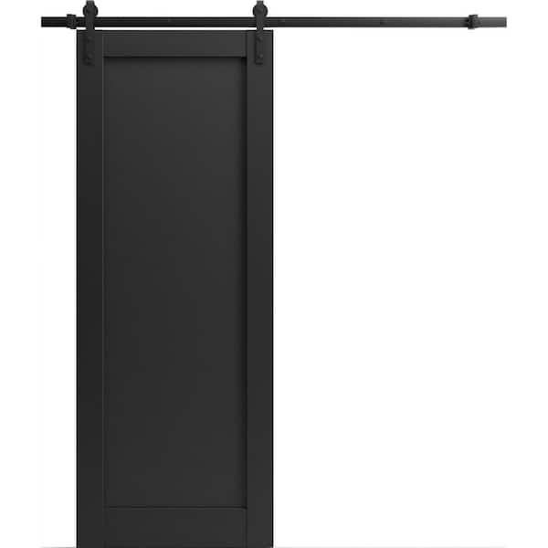 Assembly Required 36 in. x 80 in. 1-Panel Black Matte Solid MDF Sliding Barn Door with Hardware Kit