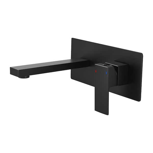 Fapully Single Handle Wall Mounted Bathroom Faucet 2 Holes Square Bathroom Sink Faucet with Easy to Install in Matte Black