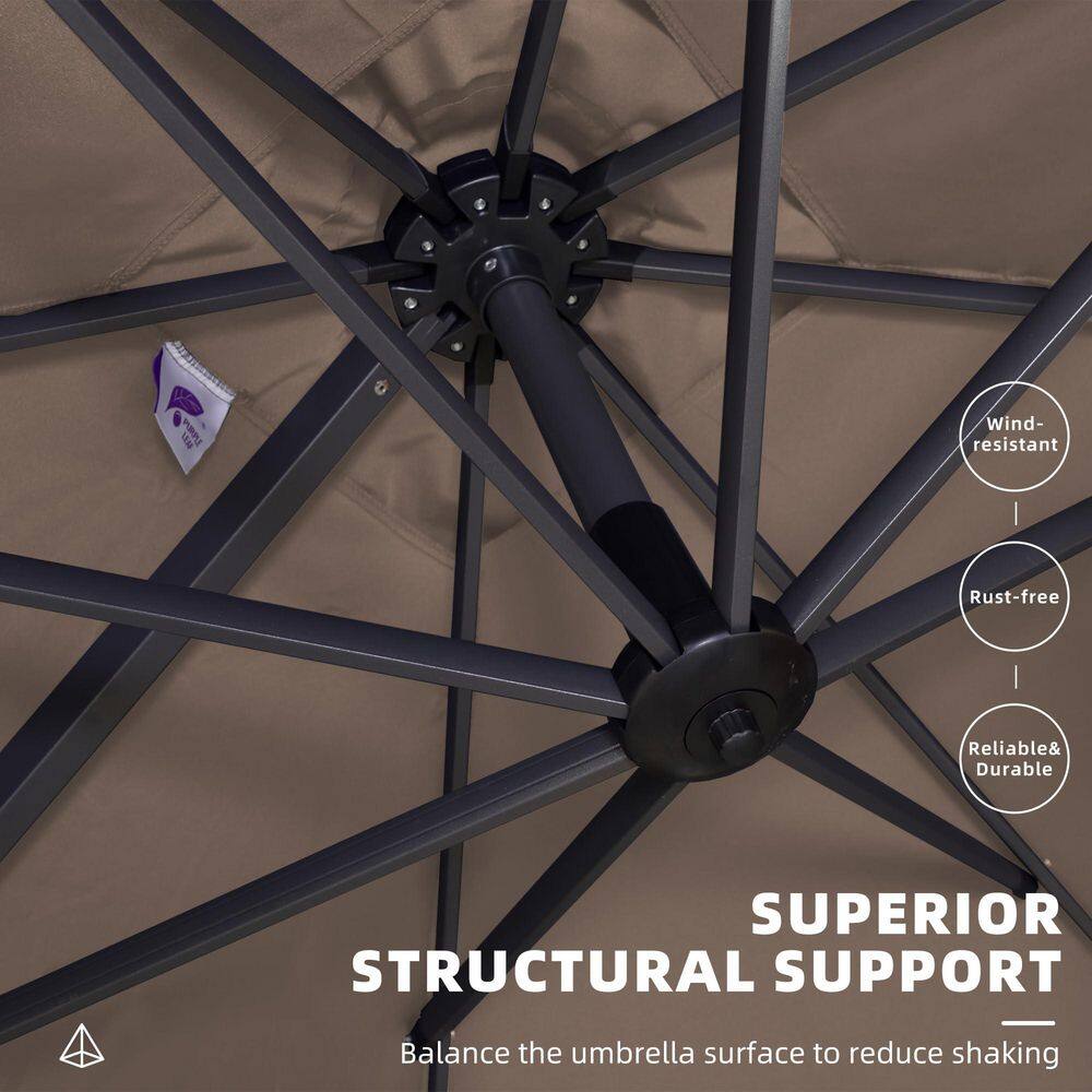Taupe Rectangular Cantilever Patio Umbrella with Gray Aluminum Pole
