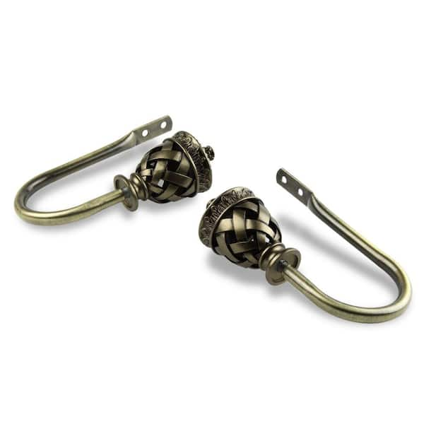 Rod Desyne Arielle Decorative Antique Brass Steel Hook Curtain Holdback (Set of 2)