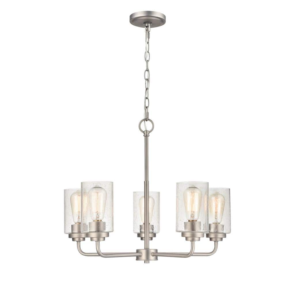 Satin Nickel 5-Light Chandelier with Seeded Glass Shades