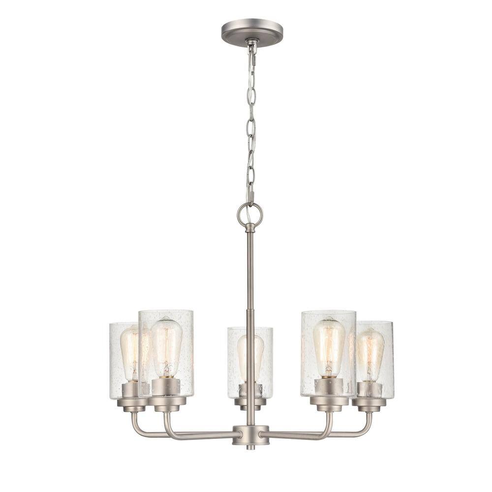 Satin Nickel 5-Light Chandelier with Seeded Glass Shades