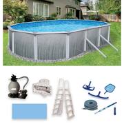 Martinique 12 ft. x 24 ft. Oval x 52 in. Deep Metal Wall Above Ground Pool Package with 7 in. Top Rail