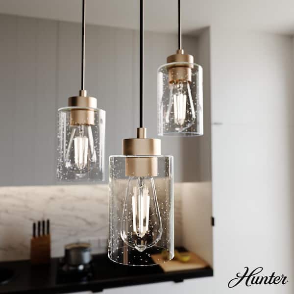 Hunter Hartland 3-Light Alturas Gold Island Chandelier with Clear Seeded Glass Shades