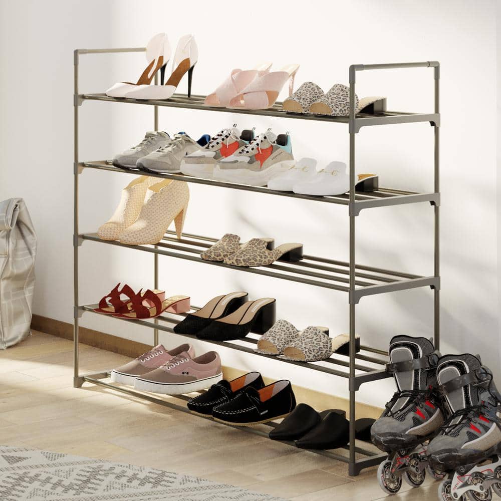 Brown Plastic 5-Shelf Freestanding Shoe Rack