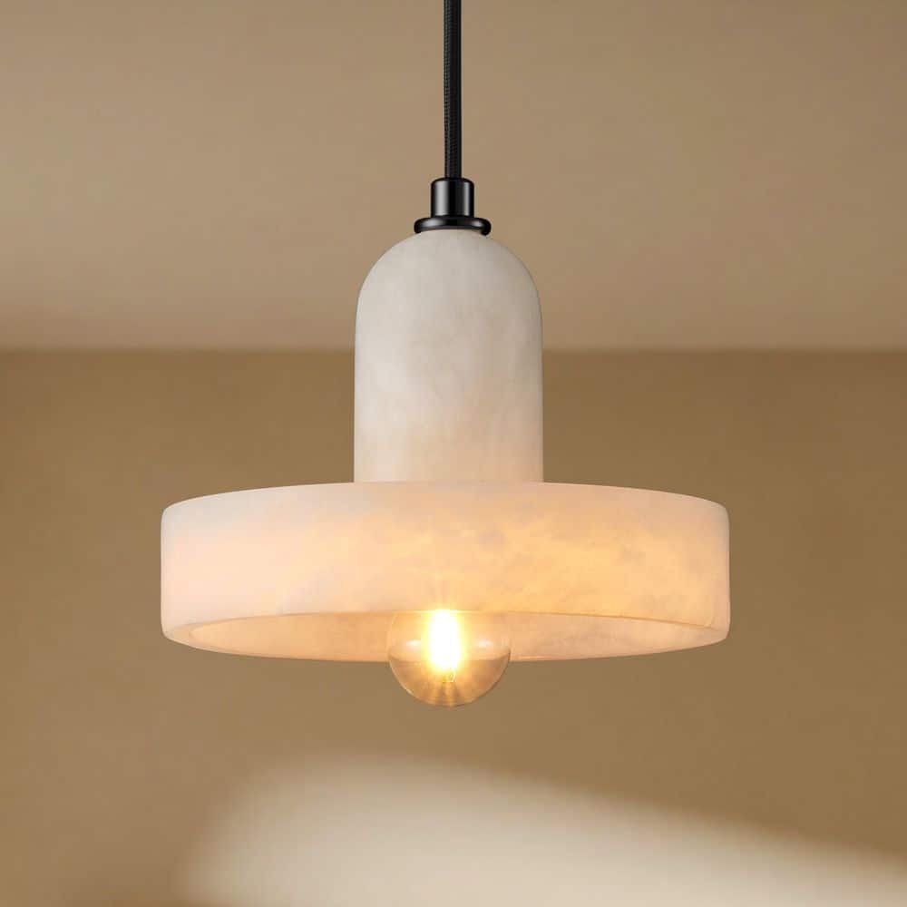 1-Light Black Pendant Light, Modern Pendant Light with Natural Alabaster Shade for Dining Room, Kitchen Island price history on PriceWatchPro