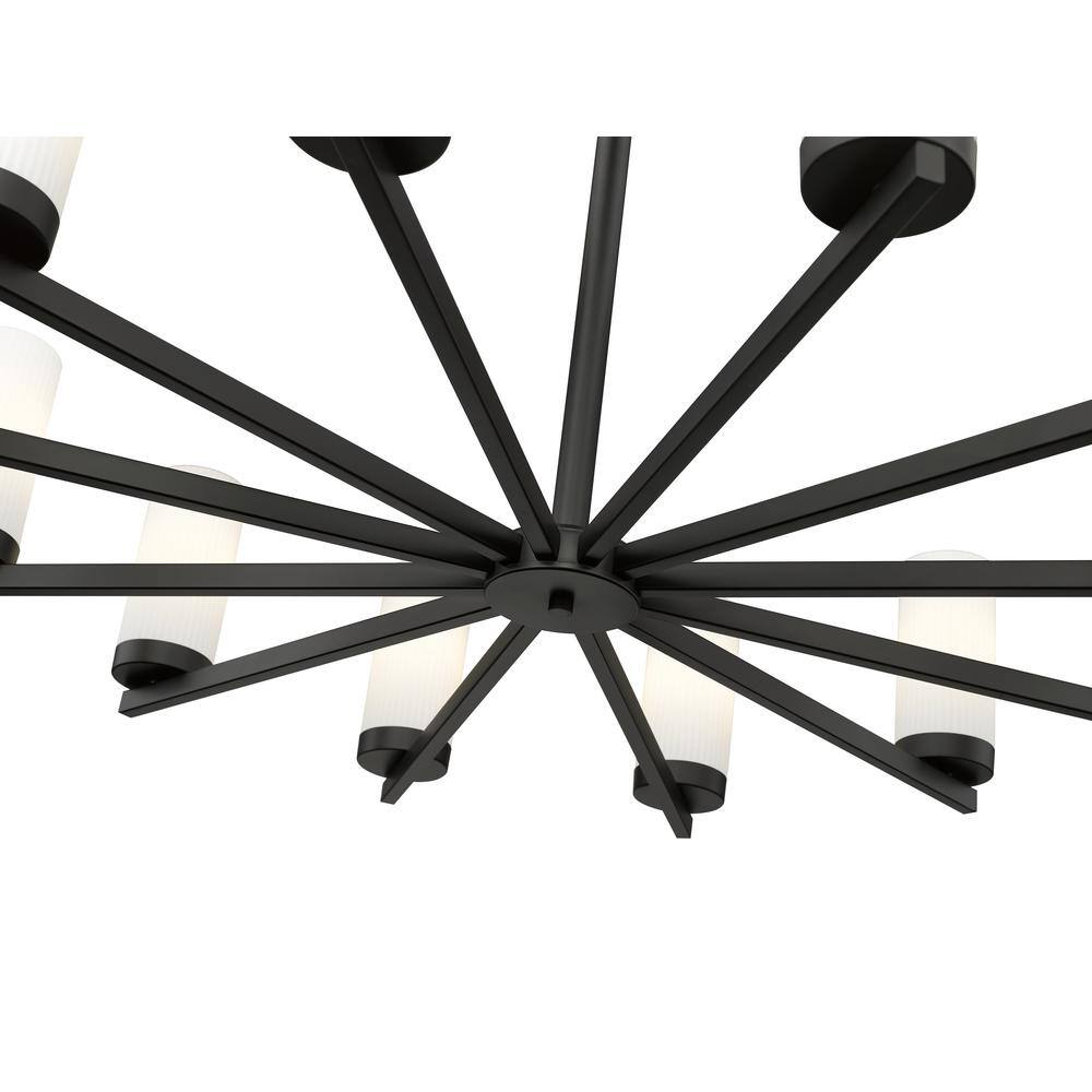 Matte Black 12-Light Modern Chandelier with White Glass Shades