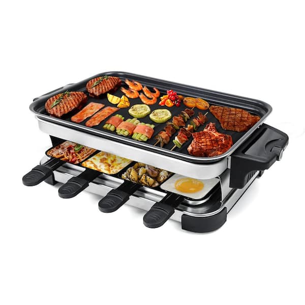 Tidoin 1300 W Raclette Grill with Non-Stick Coated, 8 Mini Baking Trays and Stepless Adjustable Temperature