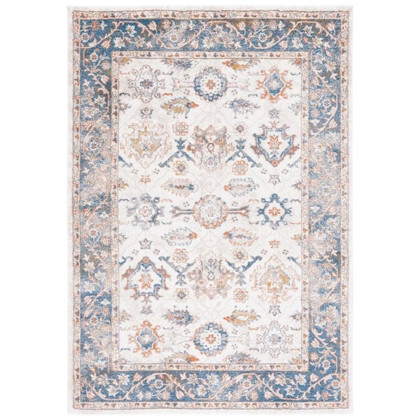 Symphony 4 ft. x 6 ft. Ivory/Navy Floral Border Area Rug
