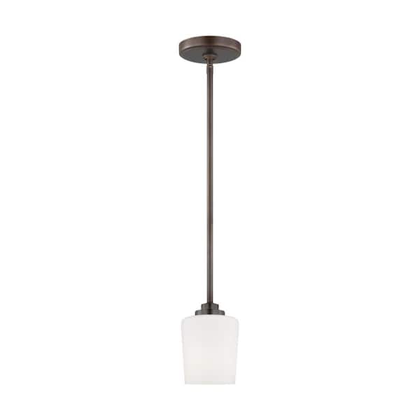 Generation Lighting Windom 1-Light Bronze Mini Island Hanging Pendant Light with Alabaster Glass Shade