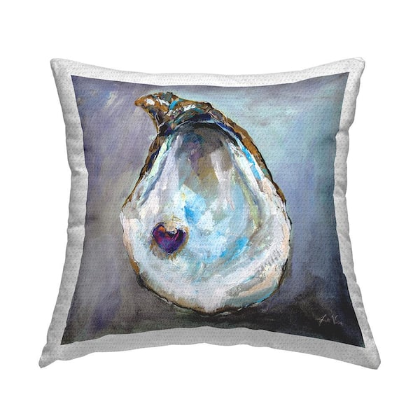 Stupell Industries Clam Shell and Pearl Abstract Grey Square Outdoor Throw Pillow