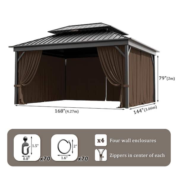 12 ft. x 14 ft. Universal Outdoor Privacy Curtains, Gazebo Replacement with Zipper Chocolate (4-Side Curtain Only)