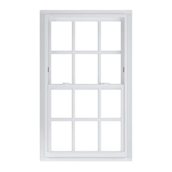 American Craftsman 32 in. x 54 in. 70 Series White Single Hung Low-E Argon Glass Vinyl Fin with J Window with Grids, Screen Incl