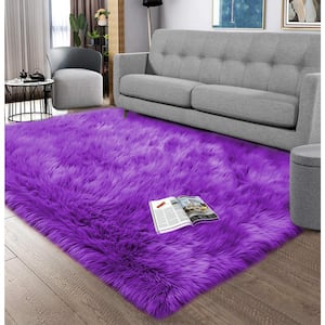 Sheepskin Faux Fur Purple 5 ft. x 7 ft. Cozy Fluffy Rugs Area Rug