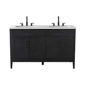 Cove 54 in. W Bath Vanity in Black Oak with Engineered Stone Top in Carrara White with White Sinks