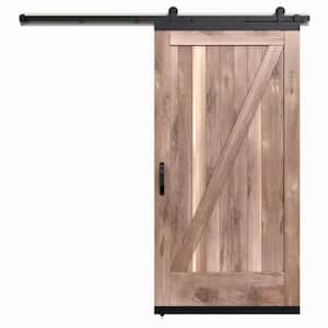 36 in. x 80 in. Karona Z Design Unfinished Rustic Walnut Wood Sliding Barn Door with Hardware Kit