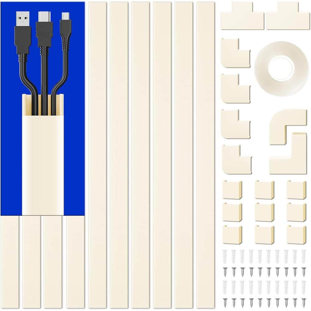 13.1 ft. PVC Cable Management Raceway, Connectors for Cord Cover (15.7 in. 