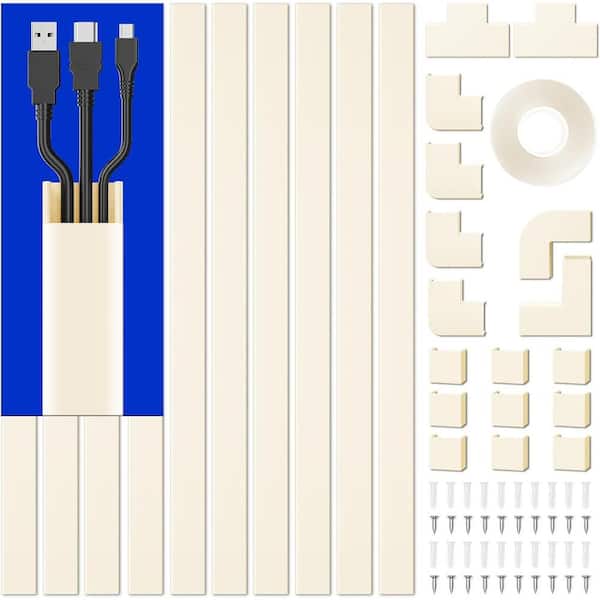13.1 ft. PVC Cable Management Raceway, Connectors for Cord Cover (15.7 in. L x 0.95 in. W x 0.55 in. H), 10-Piece Beige