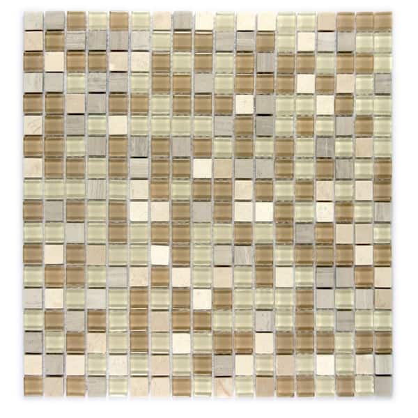Crystal Stone Beige Square Mosaic 12 in. x 12 in. Glass and Stone Wall and Pool Tile (1 sq.ft./Each)