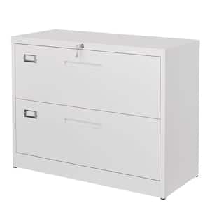 White Lateral Cabinet with 2 Drawers 35.43"W x 15.7"D x 28.74"H for File Storage