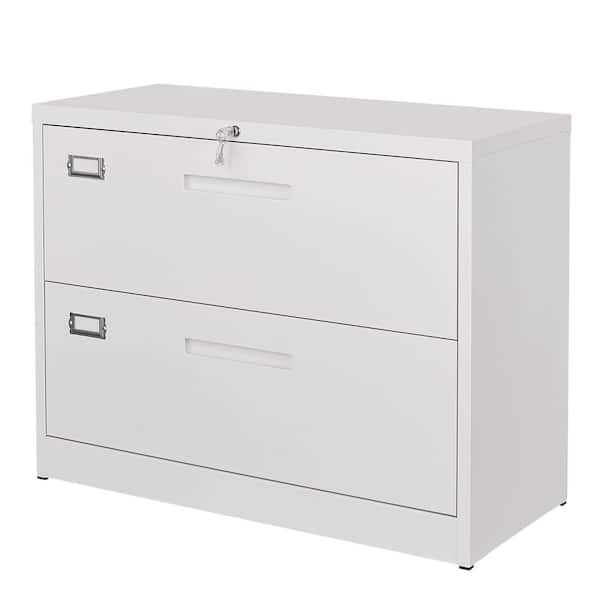Mlezan White Lateral Cabinet with 2 Drawers 35.43"W x 15.7"D x 28.74"H for File Storage