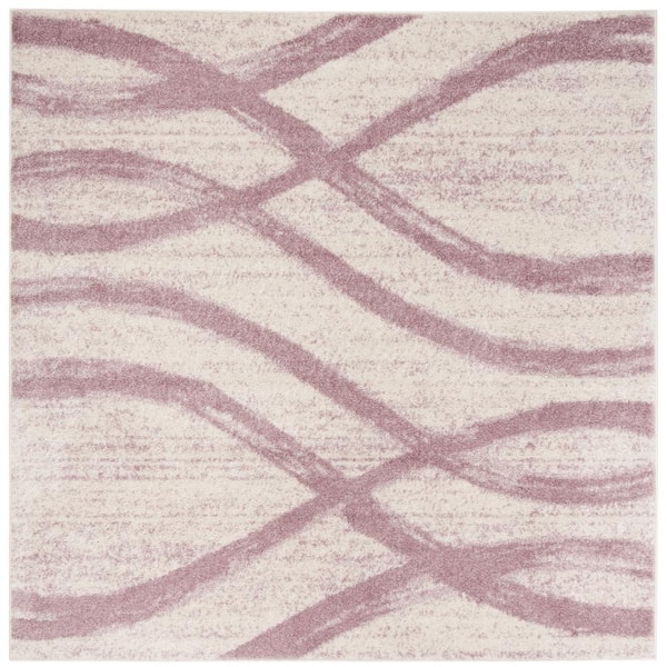 Adirondack Cream/Purple 4 ft. x 4 ft. Waves Square Area Rug