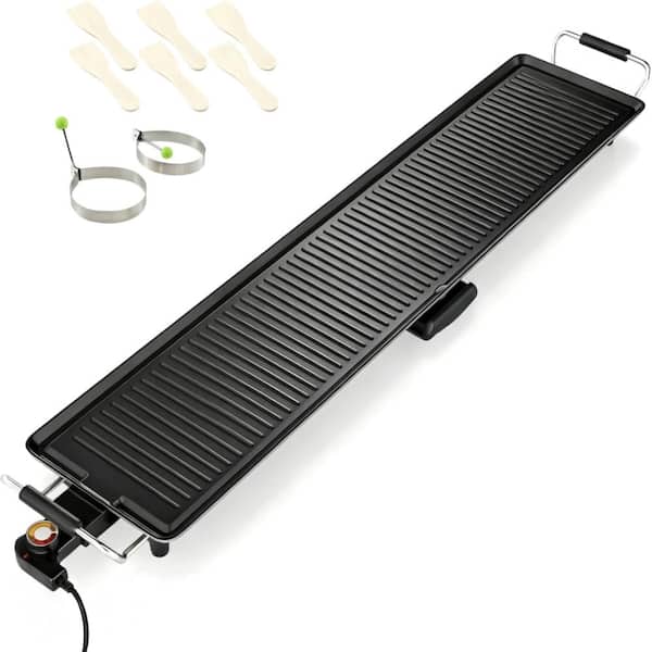39.5 in Electric Teppanyaki Grill Nonstick Dual Zone Cooking Black 8 Piece