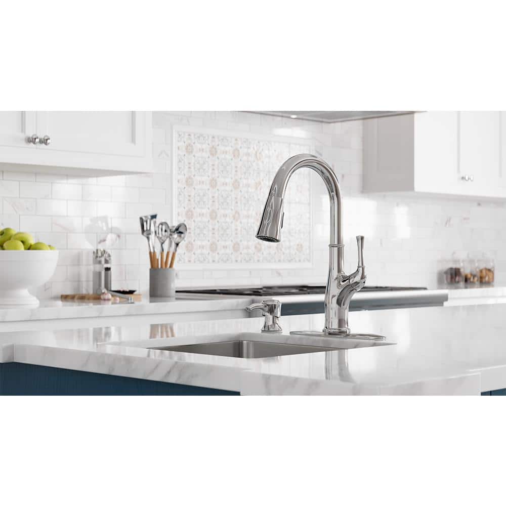 Alderwood Polished Chrome High-Arc Kitchen Faucet with Pull-out Spray
