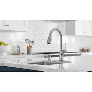 Pfister Alderwood Polished Chrome Single Handle High-Arc Kitchen Faucet with Deck Plate and Soap Dispenser Included