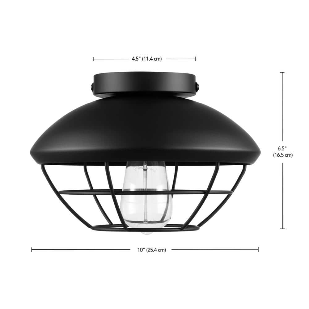 Matte Black Metal Cage Flush Mount Outdoor Ceiling Light