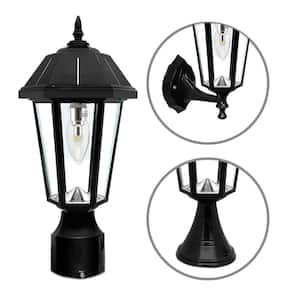 Topaz Outdoor Black Solar Integrated LED Post Light with 3 in. Fitter, Pier and Wall Sconce Options