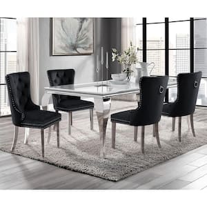 Billinghurst 5-Piece Rectangle Glass Top White and Black Dining Table Set