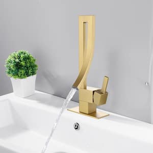 Single Handle Single Hole Bathroom Faucet with Deckplate Included in Brushed Gold