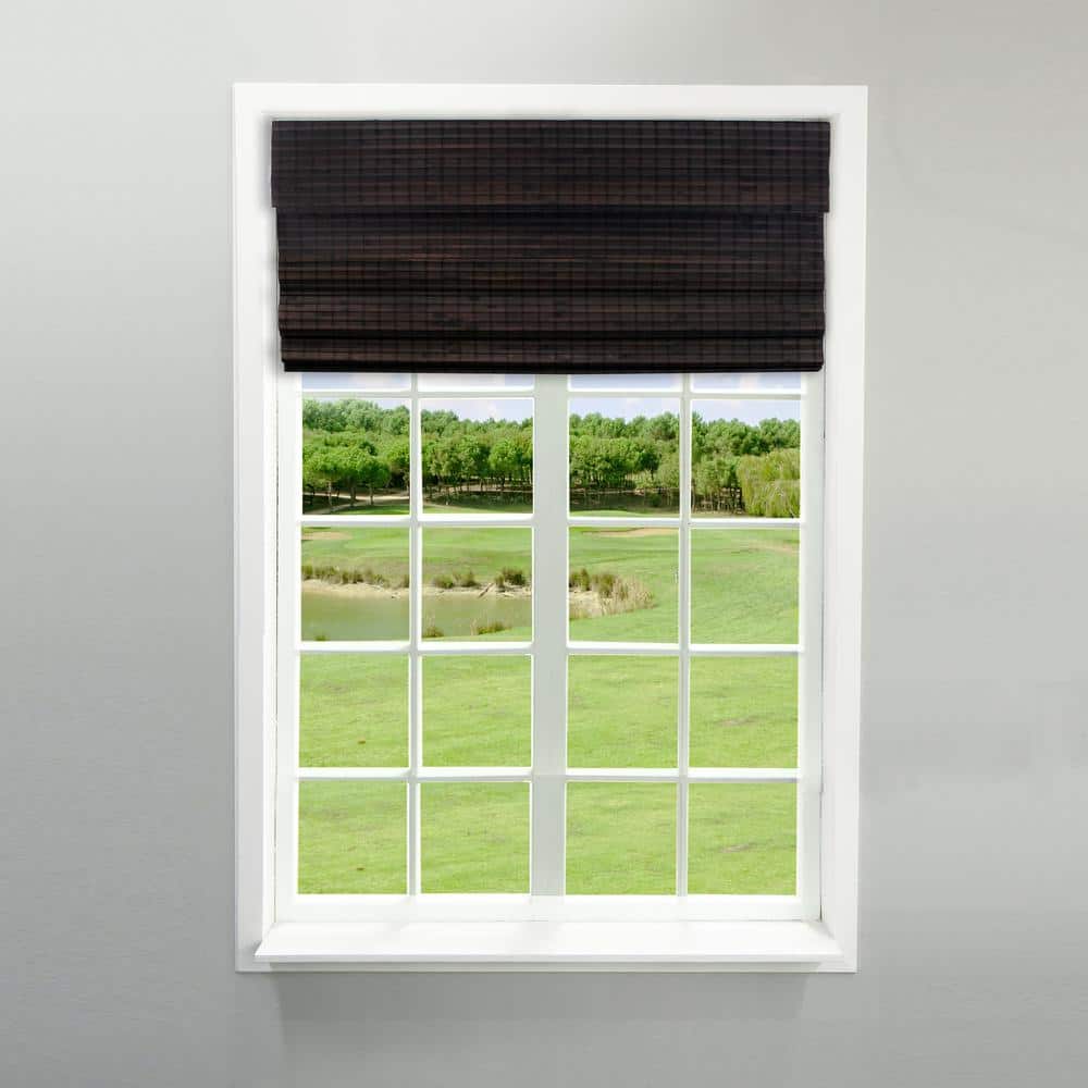 Espresso Bamboo Cordless Blackout Roman Shade 23" W x 64" L