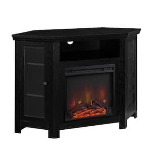 48" Wood Corner Fireplace TV Stand Entertainment Stand - Black