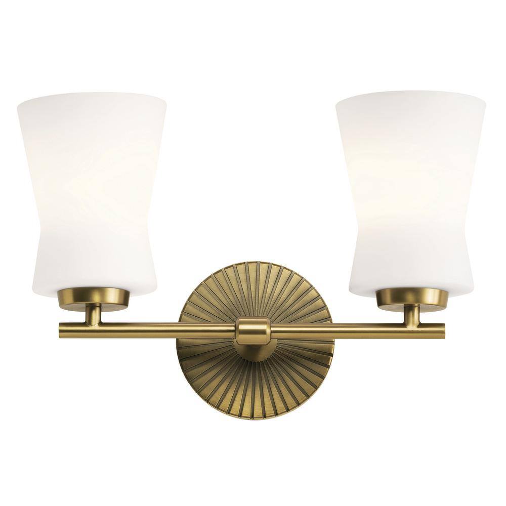 Brianne Brushed Brass 2-Light Vanity with Etched Glass Shades