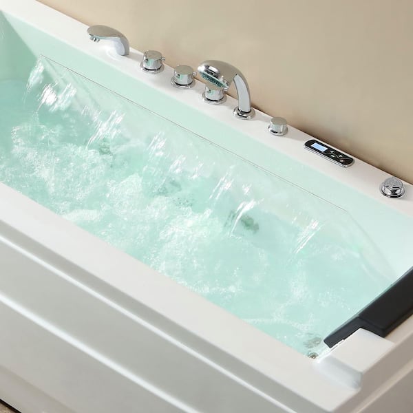 67 in. x 29 in. Alcove Whirlpool Air Combination Bathtub Rectangular Bath with Left Drain and Waterfall in White