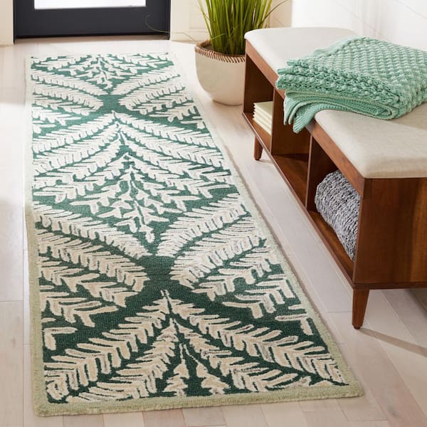 Capri 2 ft. x 17 ft. Dark Green/Ivory Geometric Leaf Runner Rug